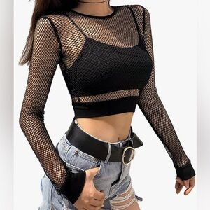 Fishnet Long Sleeve Crop Top